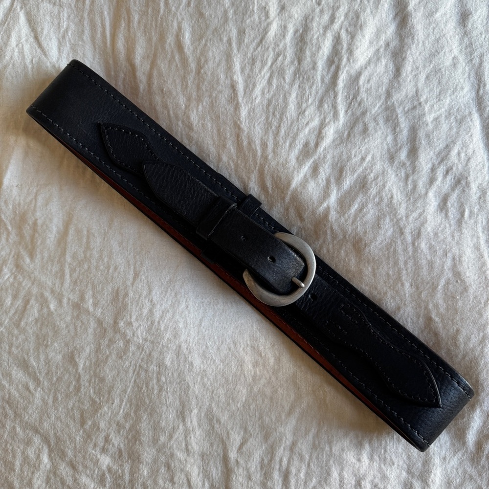 Ralph Lauren Black Leather Corset Belt with Silver Buckle